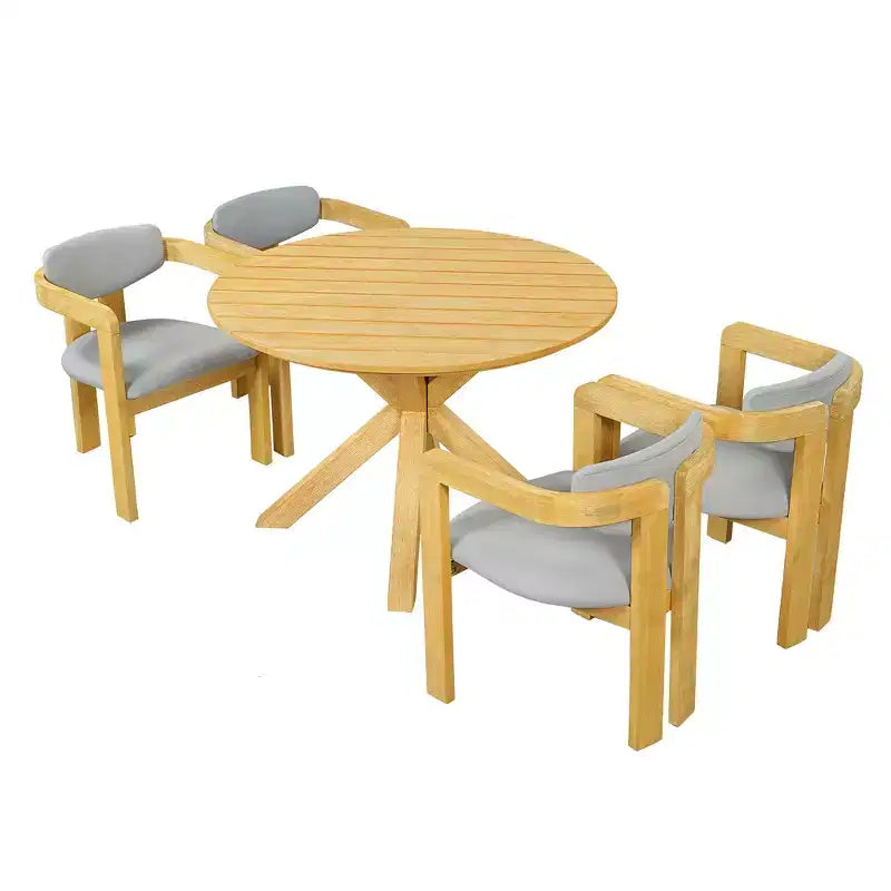 ModernLuxe Set da pranzo rotondo da esterno a 5 pezzi in legno di acacia, tavolo da 47" con 4 sedie a barilotto imbottite per giardino/patio/cortile