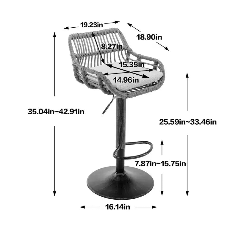 TUYOHW 25-33H Sgabelli da bar girevoli con altezza regolabile, sgabelli da bar in vimini con cuscino per cucina e home bar, capacità 113 kg