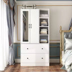 Armoire 2 portes avec miroir, tringle à vêtements et 2 tiroirs
