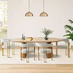 Set tavolo da pranzo allungabile ovale 3-in-1 con 6 sedie imbottite in ciniglia con gambe in metallo dorato, mobili da pranzo versatili - Panipeachy