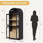 Libreria alta ad arco GustoWave 71.4 con 4 ante e 2 cassetti, armadietto espositivo profondo 15.8 con ripiani, scaffale in legno