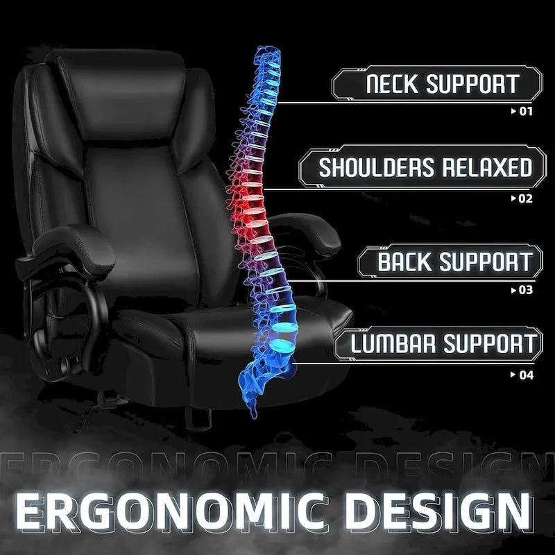 Sedia da Ufficio Direzionale Bossin Extra Large, 500 libbre, Ergonomica con Supporto Lombare Regolabile, Schienale Alto in Pelle PU, per Computer