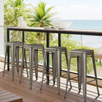 Yaheetech Lot de 4 Tabourets de Bar en Métal sans Dossier Hauteur Comptoir Chaises Empilables