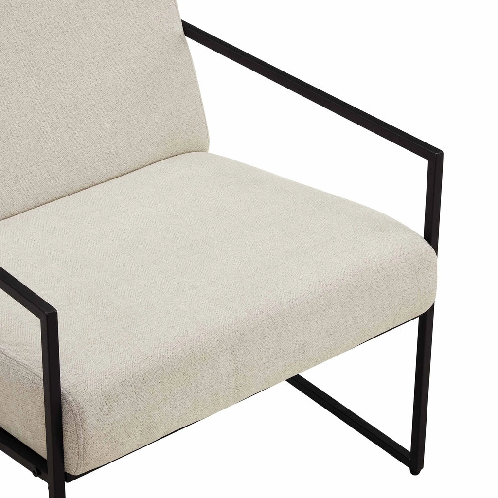 Fauteuil d'appoint moderne en tissu beige clair avec design compact pour salon