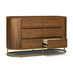 Comò moderno a 6 cassetti con design a bordo vivo, base in metallo e costruzione durevole in legno misto