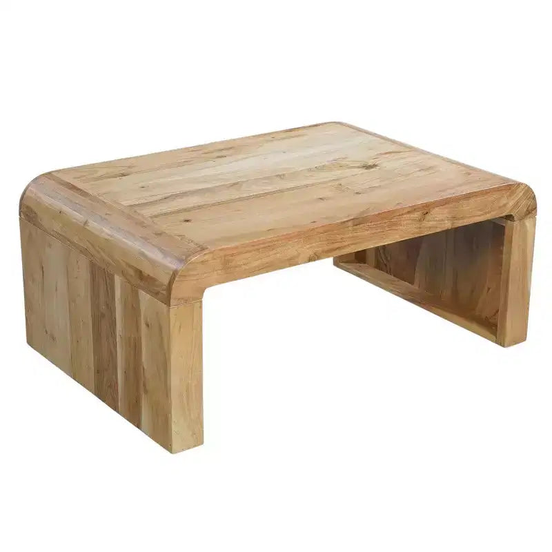 Tavolino da caffè Royal Hampton, in legno di acacia naturale lavorato a mano, rettangolare con piano ricurvo a cascata, 91 cm
