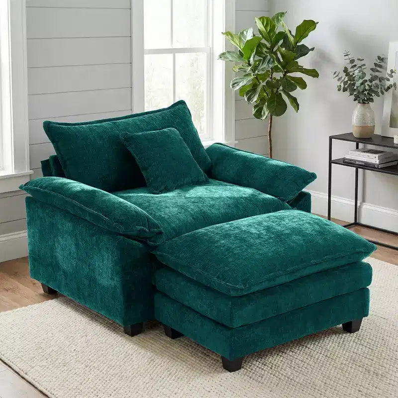Fauteuil d'appoint surdimensionné en chenille EHMKNP avec pouf