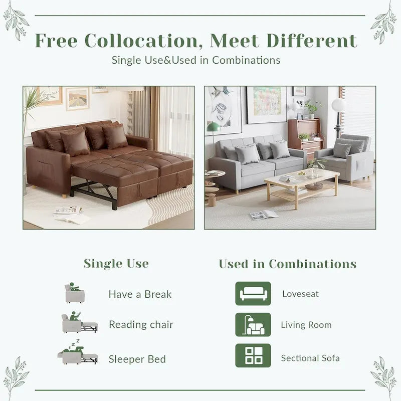 AECOJOY Divano Letto 3 in 1, Letto Singolo Convertibile