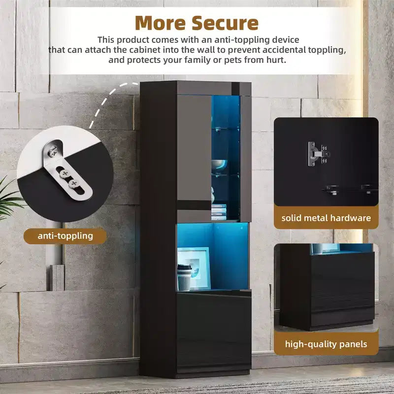 Meuble TV moderne avec lumières LED pour téléviseur de 75 pouces, table console multimédia avec étagères en verre trempé et foyer non chauffant