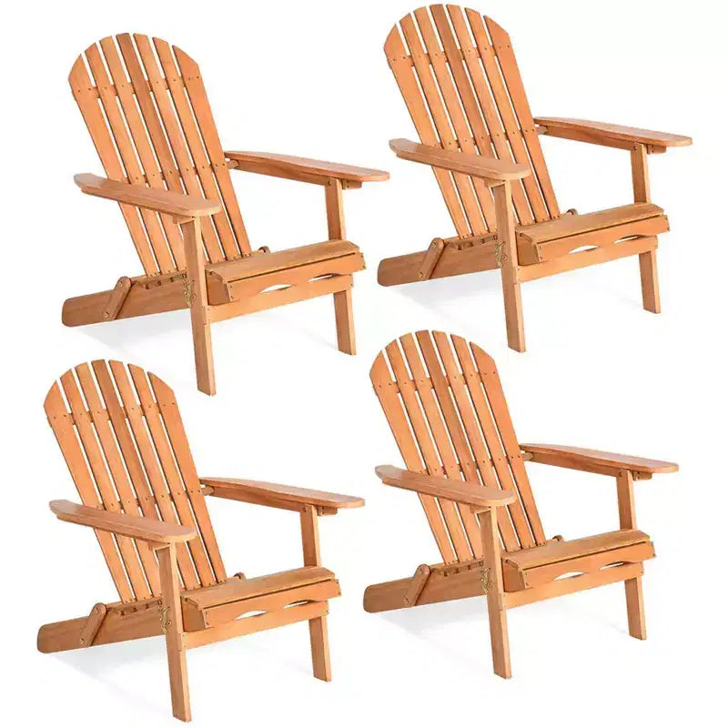 Costway Set da 4 Sedie Adirondack in Eucalipto Pieghevoli per Esterni in Legno Naturale