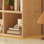 Libreria moderna orizzontale in legno a 8 cubi, finitura naturale
