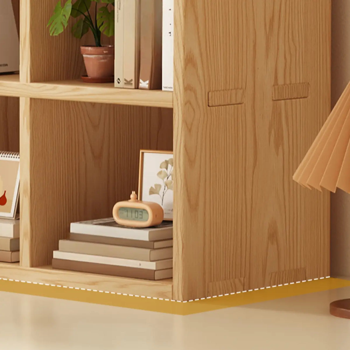 Libreria moderna orizzontale in legno a 8 cubi, finitura naturale