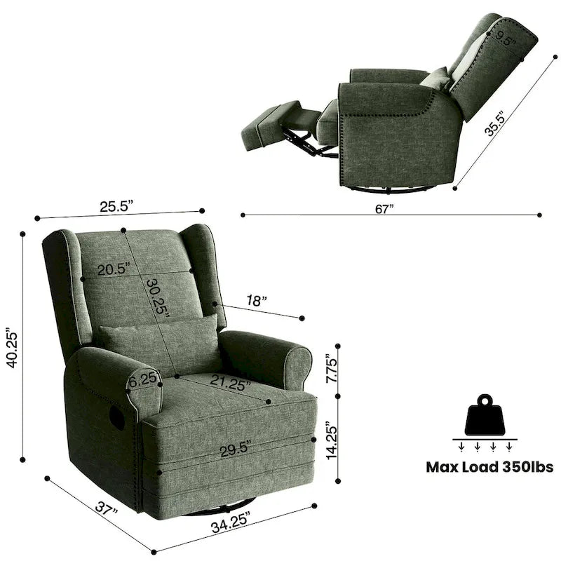 Poltrona reclinabile girevole con poggiapiedi extra-large, grigia