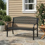 Panca in metallo per esterni a 2 posti per giardino, mobile con panchine in acciaio con schienale geometrico per patio, giardino e portico