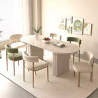 Okak 78IN Tavolo da Pranzo Estensibile per 4-8 Persone, Tavolo da Cucina con Base a Strisce di Legno, Tavolo Pieghevole per Soggiorno, Sala da Pranzo