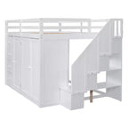 Lit mezzanine pleine taille Teddy Fleece avec étagère de rangement et tiroirs, lit mezzanine haut en bois avec bureau polyvalent pour chambre à coucher
