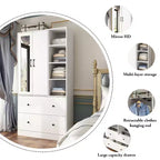 Armoire 2 portes avec miroir, tringle à vêtements et 2 tiroirs