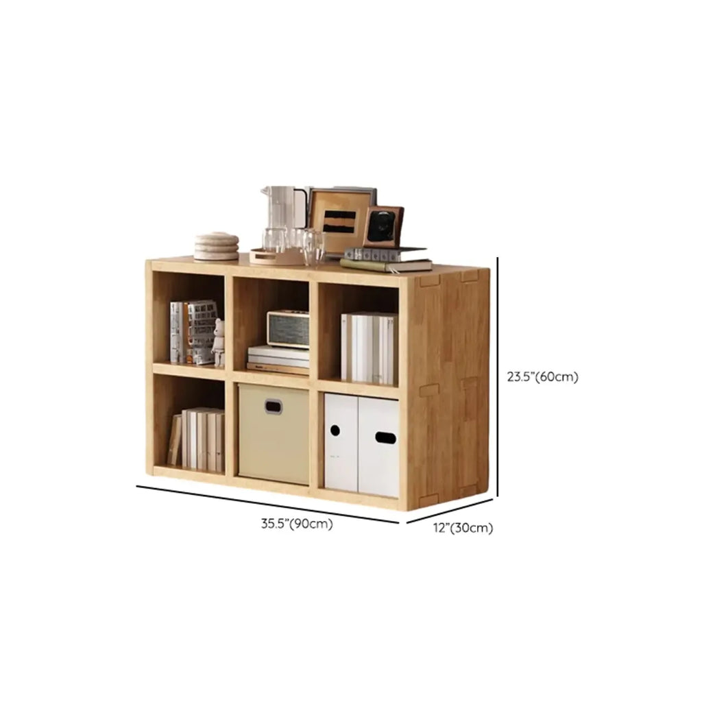 Libreria moderna orizzontale in legno a 8 cubi, finitura naturale