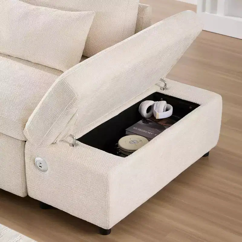 Canapé-lit modulaire sectionnel Whisen 270 - 6 places en forme de L avec pouf de rangement, canapé en chenille, personnalisable pour salon et appartement