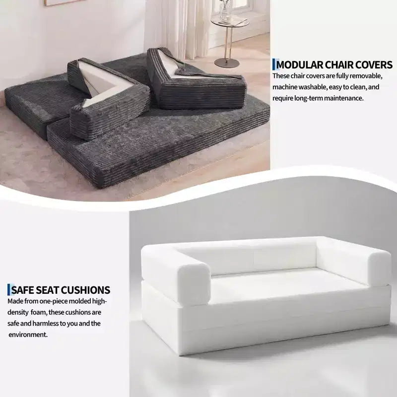 80,7 Divano letto trasformabile 5 in 1 – Velluto a coste, 544 kg, Nessun assemblaggio