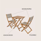 Ensemble bistrot pliant d'extérieur 3 pièces Cadiz Modern Coastal en bois d'acacia, par JONATHAN Y