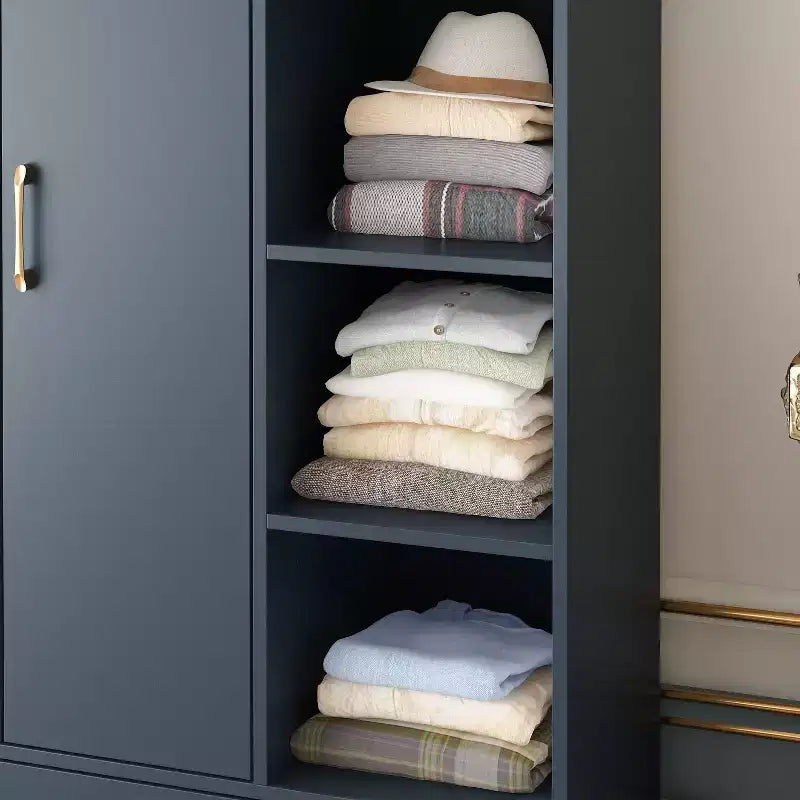 Armoire 2 portes avec miroir, tringle à vêtements et 2 tiroirs