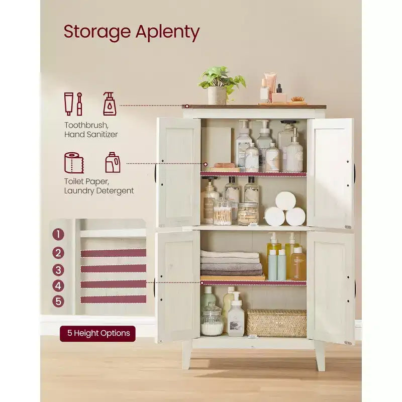 VASAGLE Collezione LIRY - Mobiletto Contenitore in Stile Rustico, Mobile Bagno a Terra con Ante Scorrevole, Dispensa Autoportante per Cucina, Ripiani Regolabili
