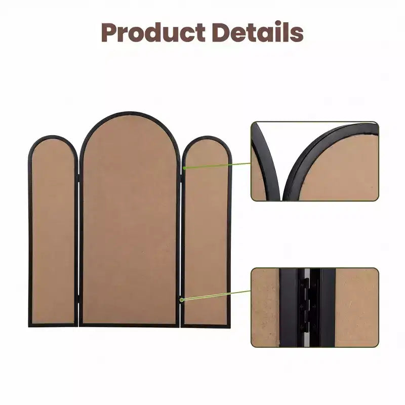 Dovelina 71H*66.5W Miroir pleine longueur triptyque sur pied en arche pour salon, salle à manger, entrée, chambre à coucher, cadre en métal/bois disponible