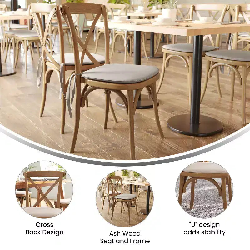 Sedia impilabile in legno con schienale a croce e cuscino serie HERCULES Flash Furniture