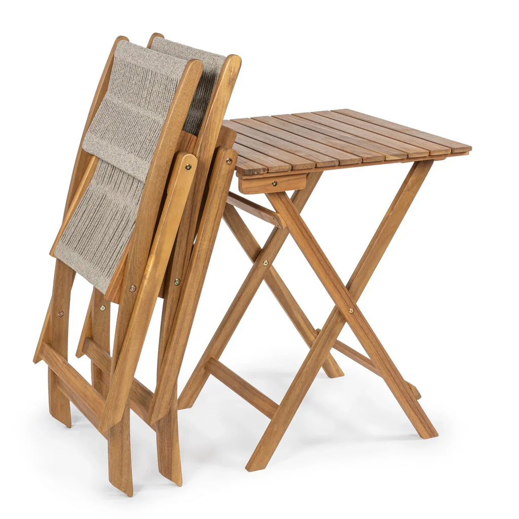 Ensemble bistrot pliant d'extérieur 3 pièces Cadiz Modern Coastal en bois d'acacia, par JONATHAN Y