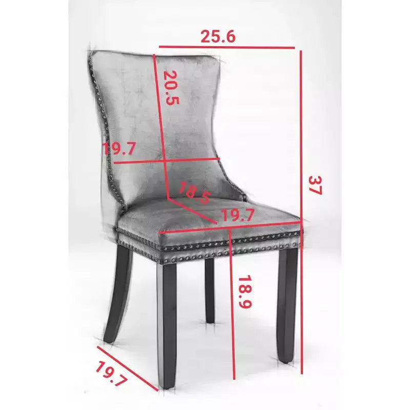 Set di 2 sedie da pranzo imbottite in velluto con borchie e gambe in legno - Stile retrò, seduta confortevole per sala da pranzo e cucina
