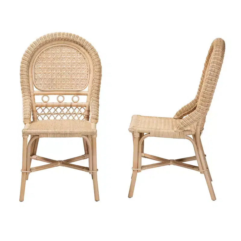 Set di 2 sedie da pranzo in rattan marrone naturale Jelita Modern Bohemian Bali & Pari