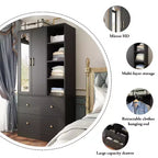 Armoire 2 portes avec miroir, tringle à vêtements et 2 tiroirs