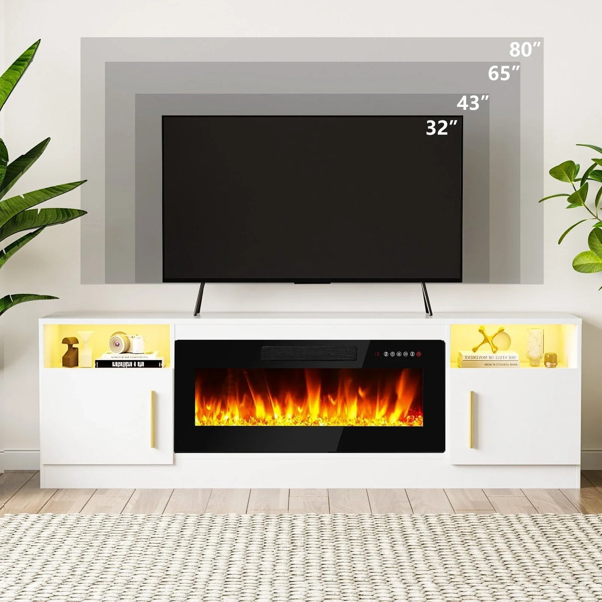 Mobile TV Bossin 70" con caminetto elettrico 36", Mobile TV per televisori fino a 80", 16 colori LED/Centro di intrattenimento