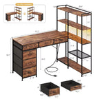 Scrivania per computer a L da 47" con 6 cassetti e mensole a 5 ripiani, scrivania angolare reversibile da gaming con luci LED e prese di corrente