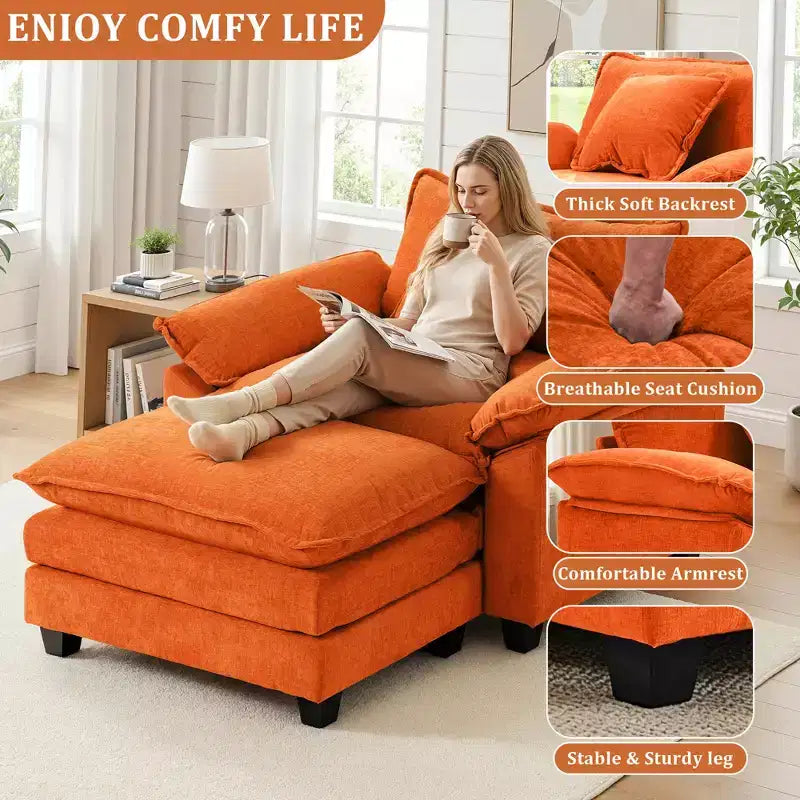 Fauteuil d'appoint surdimensionné en chenille EHMKNP avec pouf