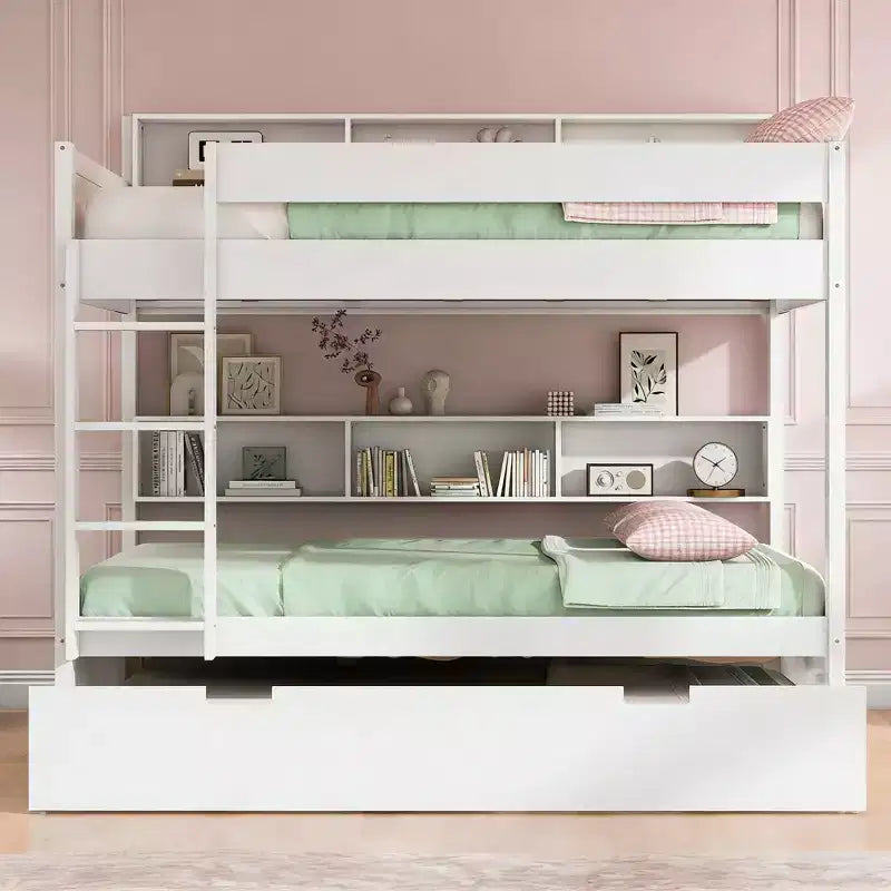 Luxystar Letto a castello moderno completo su completo con ripiani e letto estraibile