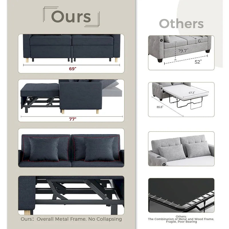AECOJOY Divano Letto 3 in 1, Letto Singolo Convertibile