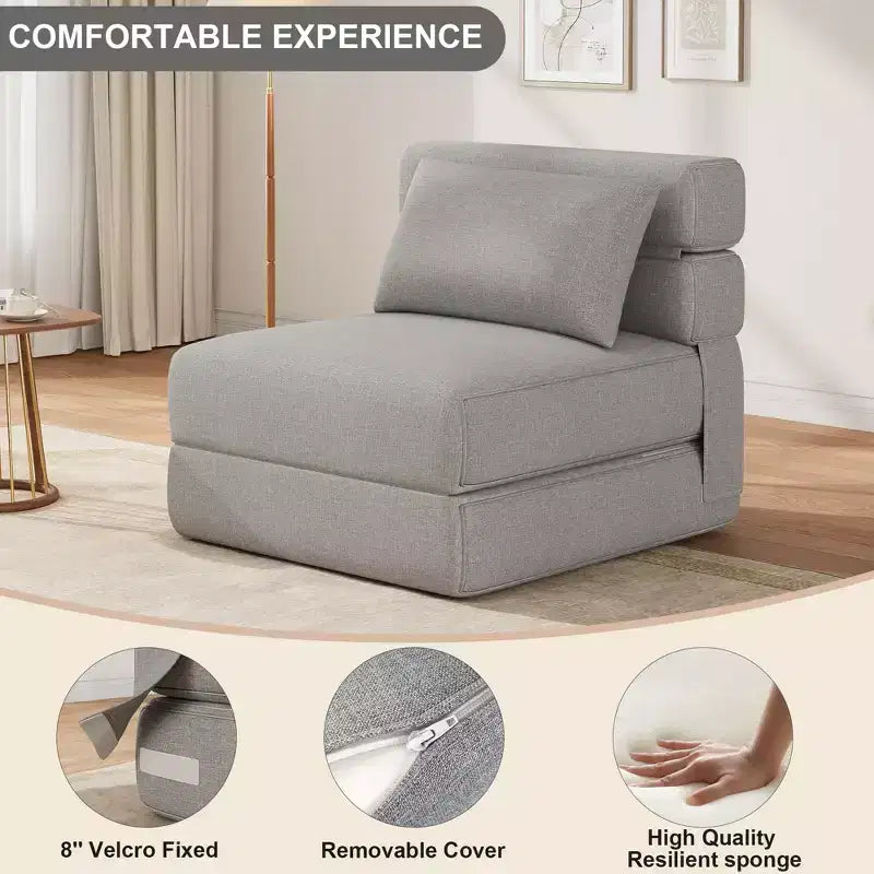 Fauteuil Convertible avec Oreiller, Futon Pliant avec Mousse à Mémoire de Forme et Housse en Lin Amovible pour Salon ou Chambre d'amis