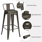 Costway Set di 4 Sgabelli da Bar in Metallo 76 cm, Altezza Bar, Industriali con Schienale Basso in Acciaio
