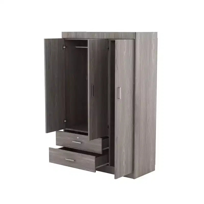 Guardaroba/Armadio a 3 ante Whisen Wood con asta appendiabiti, 2 cassetti e ripiani portaoggetti