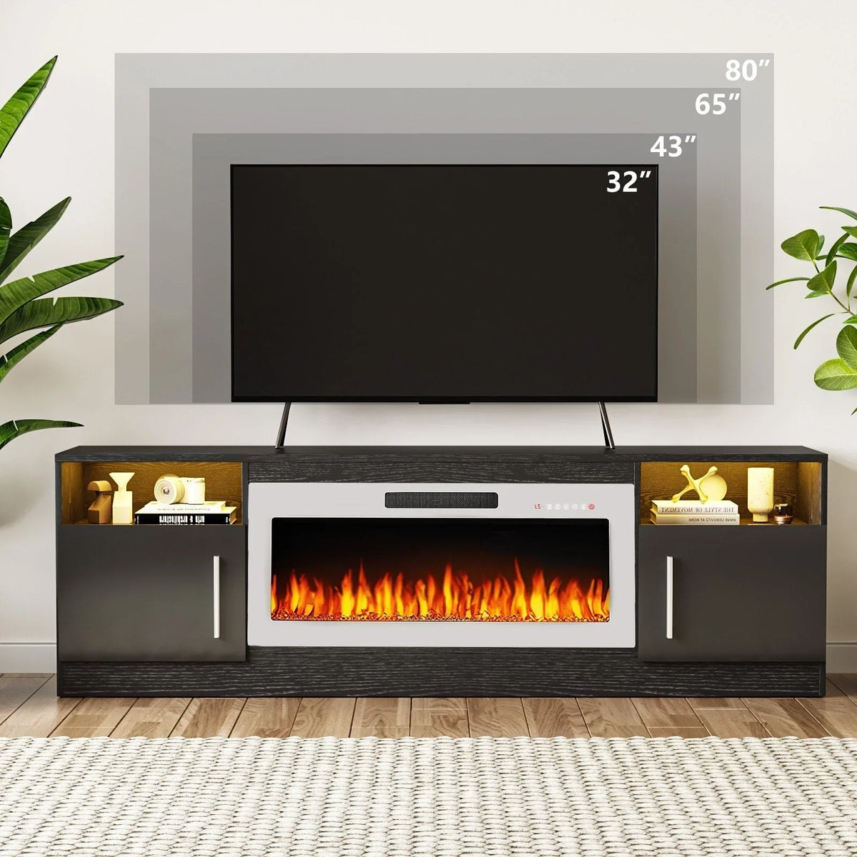 Mobile TV Bossin 70" con caminetto elettrico 36", Mobile TV per televisori fino a 80", 16 colori LED/Centro di intrattenimento