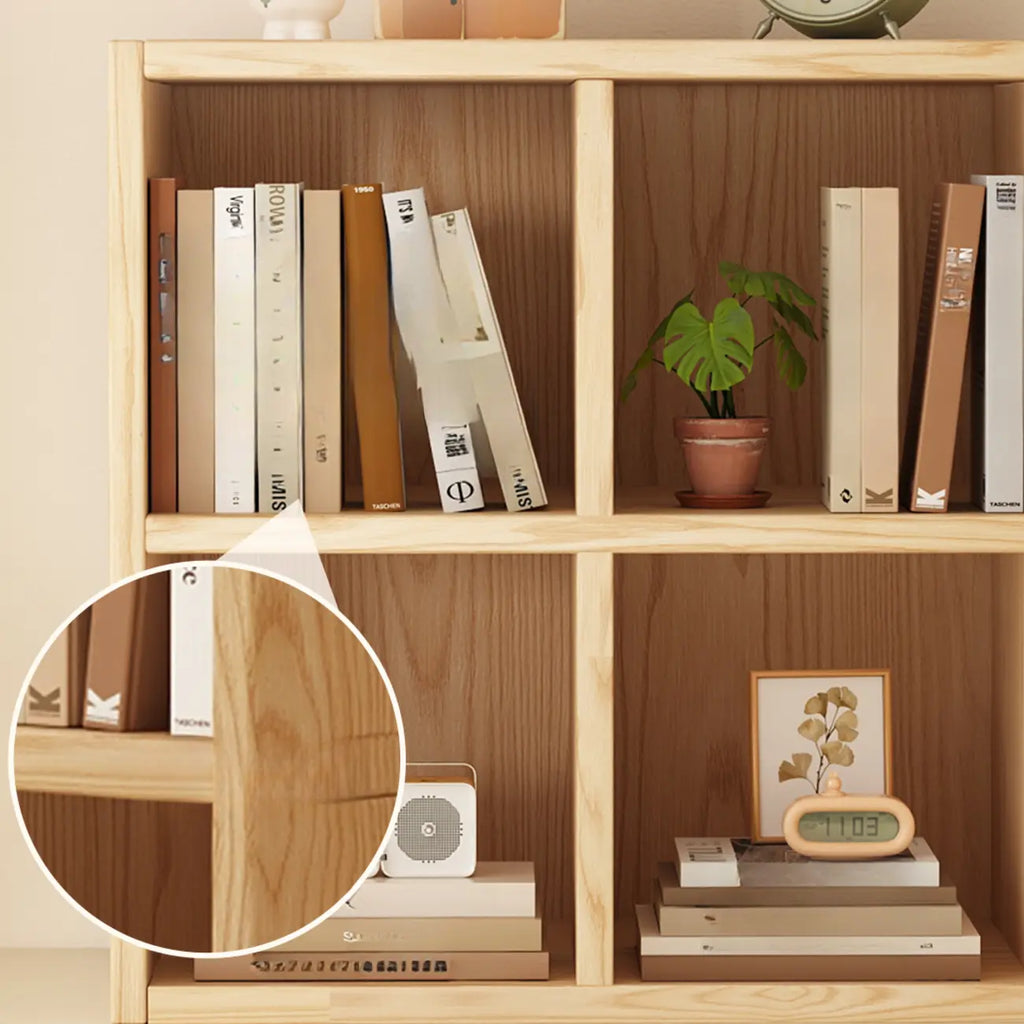 Libreria moderna orizzontale in legno a 8 cubi, finitura naturale