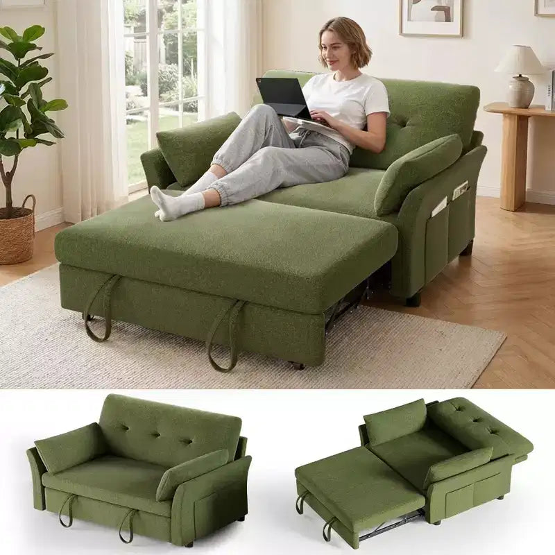 Dyonery 51 Divano Letto 3-in-1, Divanetto Convertibile con Letto Estraibile, Schienale Regolabile, Divano in Lino