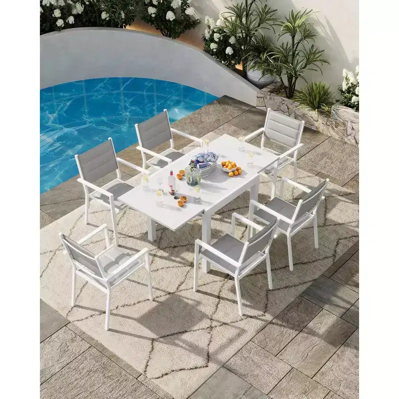 Tavolo da pranzo allungabile per esterni in alluminio effetto legno – Rettangolare, resistente alla ruggine, 6 posti