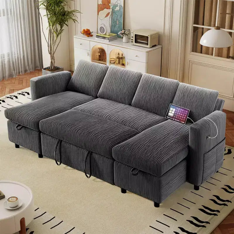 Divano letto estraibile a quattro posti Dyonery da 105 pollici con contenitore, tasche laterali, schienale regolabile, convertibile