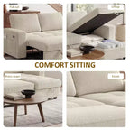 Divano Letto, Divano Estraibile a L da 81 pollici con Chaise Longue Reversibile e Contenitore/Porta USB/Tasca Laterale/Montaggio Senza Attrezzi, Velluto a Coste Beige