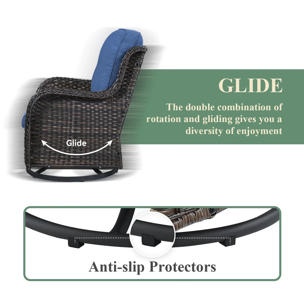 Gymojoy Poltrone a dondolo da esterno in vimini con base girevole (set da 2)