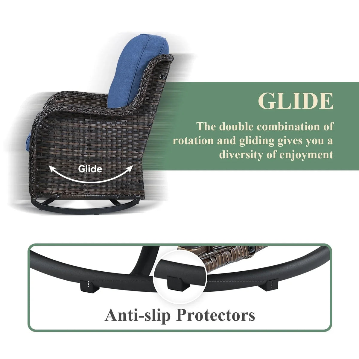 Gymojoy Poltrone a dondolo da esterno in vimini con base girevole (set da 2)
