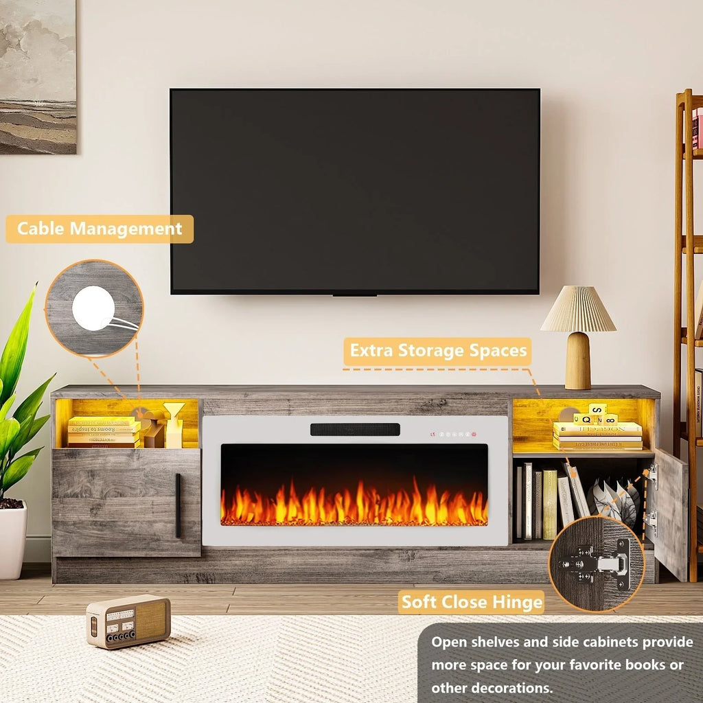 Mobile TV Bossin 70" con caminetto elettrico 36", Mobile TV per televisori fino a 80", 16 colori LED/Centro di intrattenimento